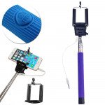 Wholesale Wired Selfie Stick with Remote Small Clip (Purple)